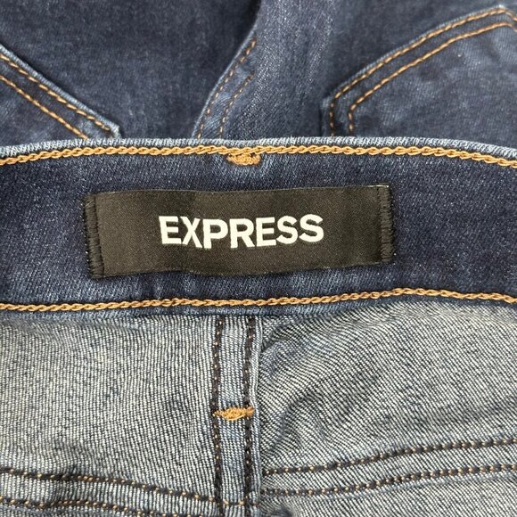 Express Women Mid Rise Stretch Denim Legging Jeans SZ 2 Short Dark Wash - Picture 2 of 10